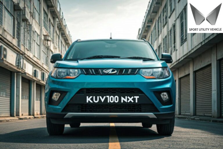 Mahindra KUV100 NXT compact SUV in urban setting, ideal for families.
