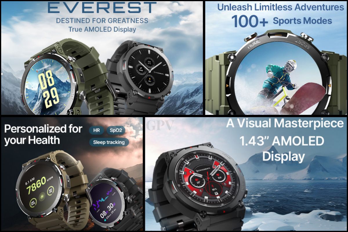 CrossBeats Everest 2.0 Smart Watch with 1.43-inch AMOLED display, Bluetooth calling, rugged design, and fitness tracking features